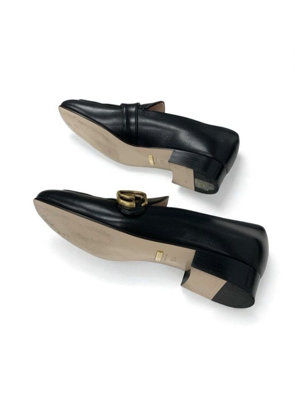 Gucci Loafer Leather Shoes Black Gold Double G GG Marmont - Picture 7 of 11